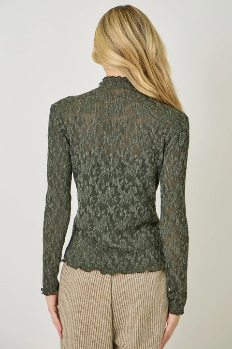 Lettuce Edge Textured Knit Top - Dark Green