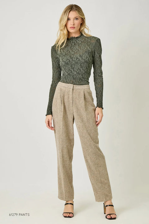 Lettuce Edge Textured Knit Top - Dark Green