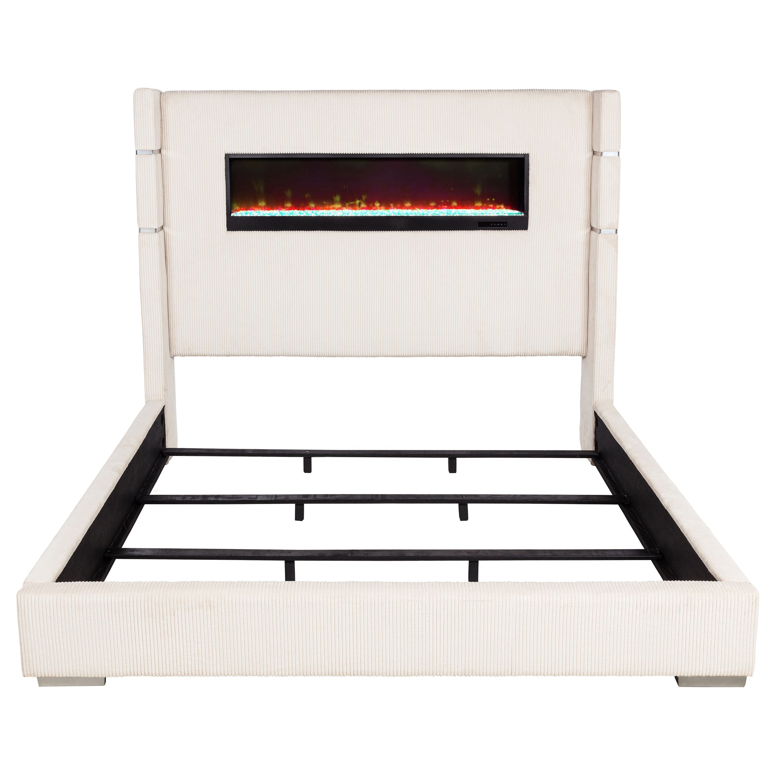 Tisdall Upholstered Eastern King Flame Visualizer Bed Cream