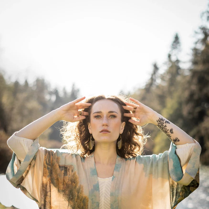 Awakening Opera Duster Kimono Robe W/Landscape and Eagle
