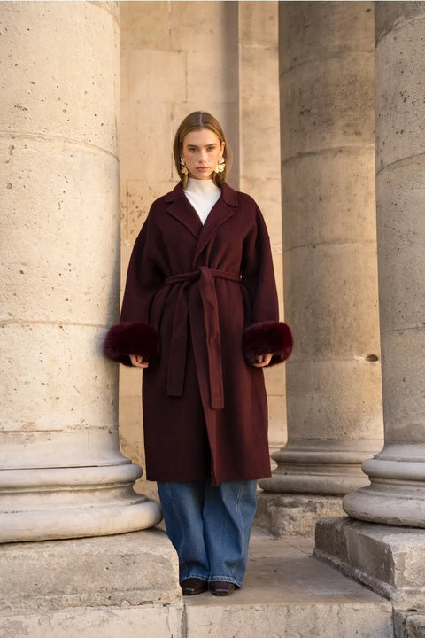 Wool-Blend Coat with Removable Faux-Fur Cuffs