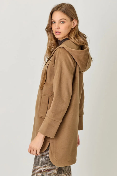Hoodie Zip-Up Coat - Camel