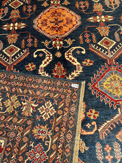 Hand-Knotted Vegetable Dye Kazak Rug from Pakistan, 9' 3" x 12' 8"