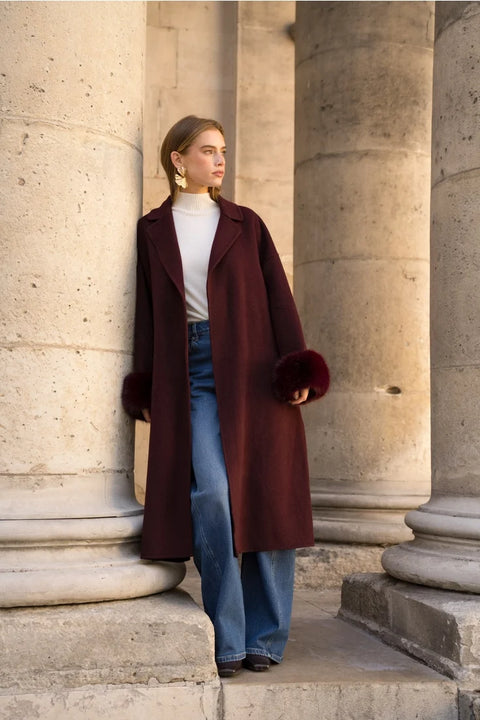 Wool-Blend Coat with Removable Faux-Fur Cuffs