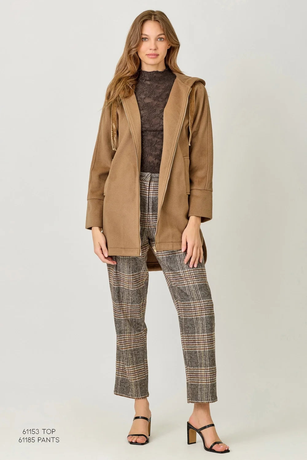Hoodie Zip-Up Coat - Camel