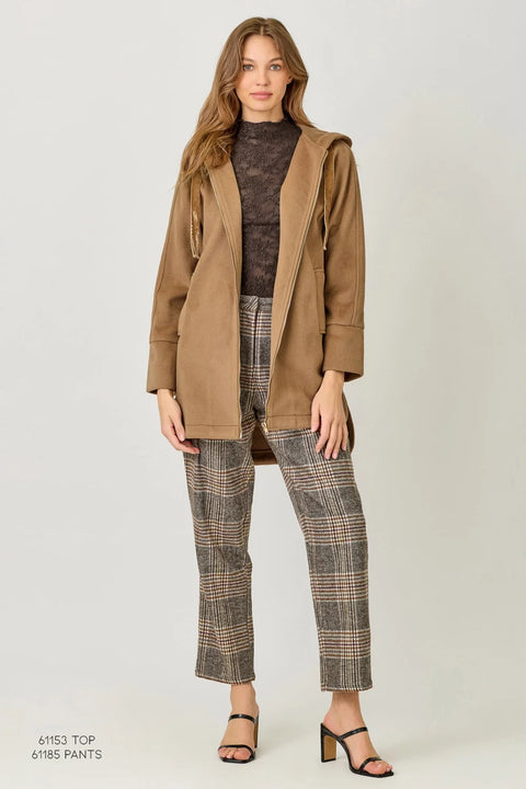 Hoodie Zip-Up Coat - Camel