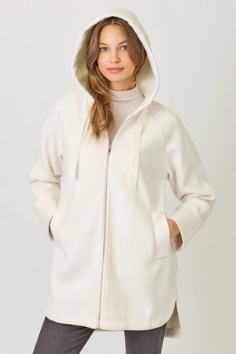 Mystree Hoodie Zip-Up Coat - Ivory
