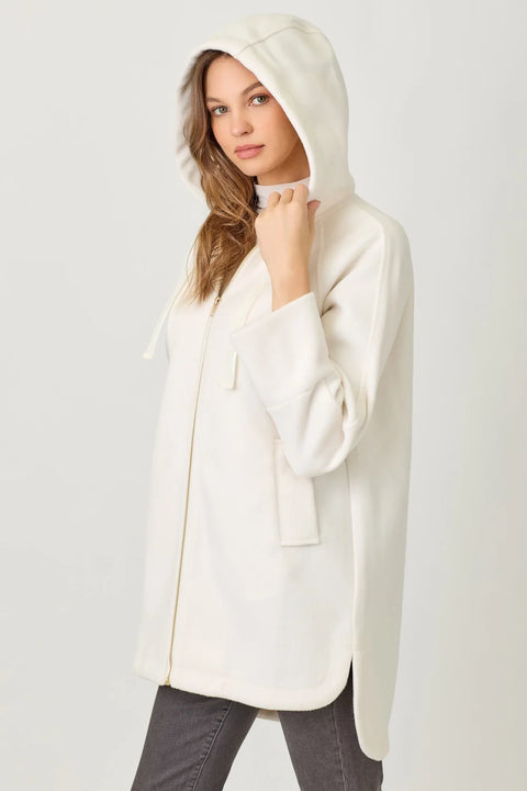 Mystree Hoodie Zip-Up Coat - Ivory