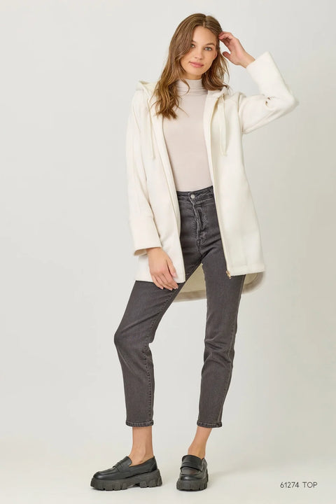 Mystree Hoodie Zip-Up Coat - Ivory