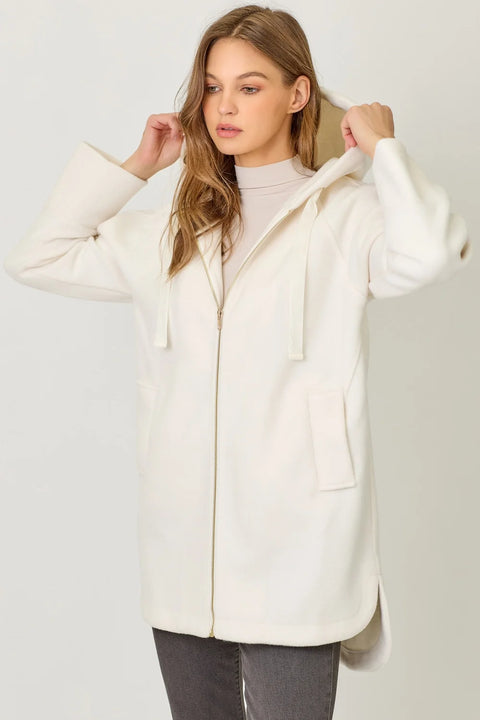 Mystree Hoodie Zip-Up Coat - Ivory
