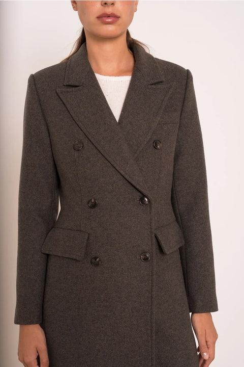 Long Fitted Double-Breasted Coat in A Wool Blend