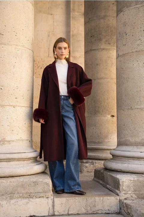 Wool-Blend Coat with Removable Faux-Fur Cuffs