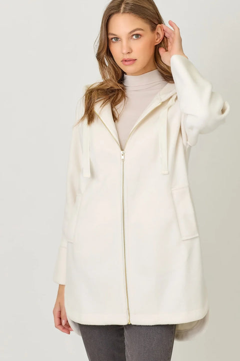 Mystree Hoodie Zip-Up Coat - Ivory