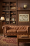 Century Chesterfield Love Seat - Bark Brown Leather