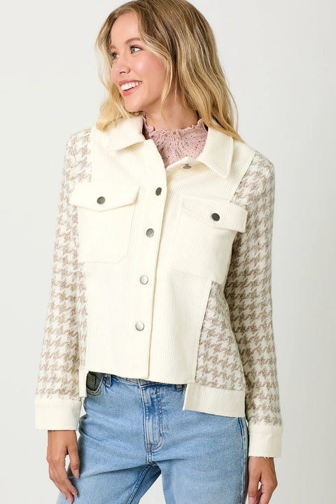 Houndstooth Sleeve Corduroy Jacket