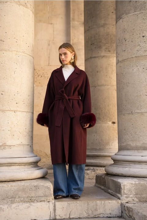 Wool-Blend Coat with Removable Faux-Fur Cuffs