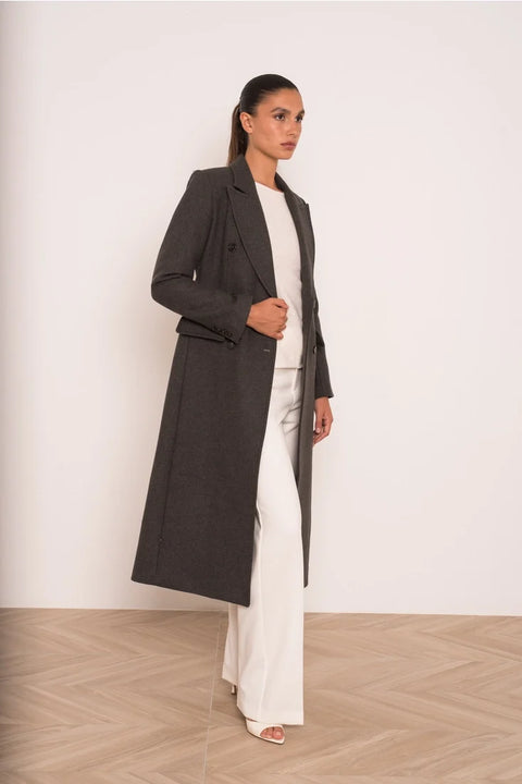 Long Fitted Double-Breasted Coat in A Wool Blend