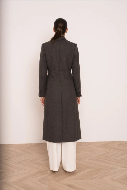 Long Fitted Double-Breasted Coat in A Wool Blend