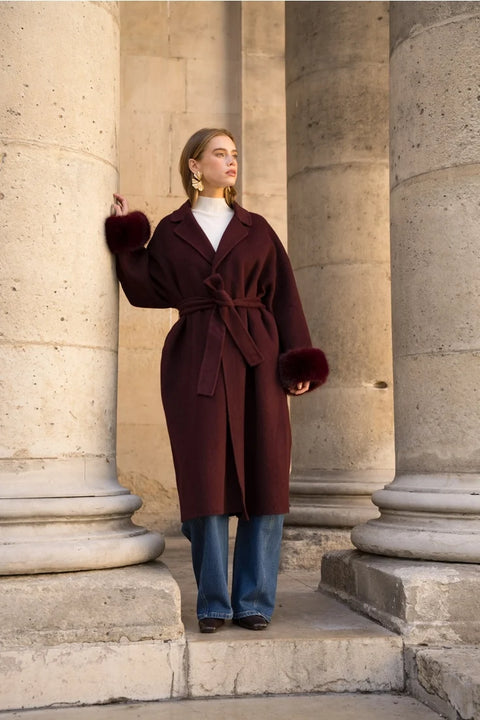 Wool-Blend Coat with Removable Faux-Fur Cuffs