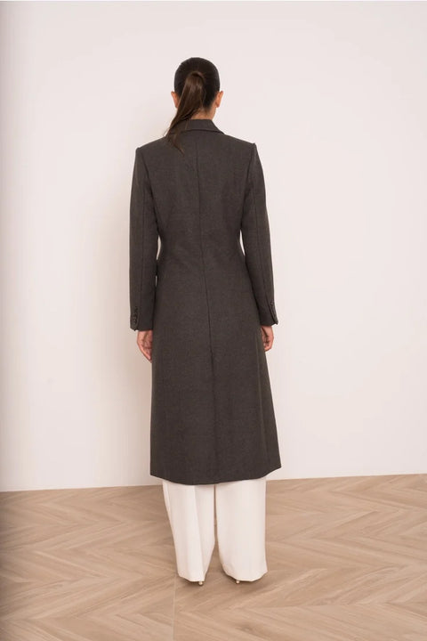 Long Fitted Double-Breasted Coat in A Wool Blend