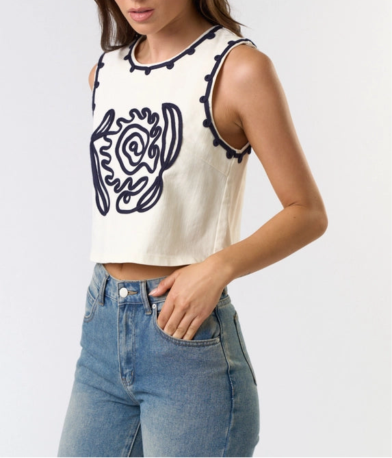 Cord Detailed Denim Vest Top