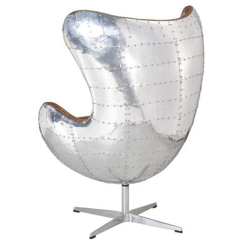 Cruz Modern Egg Chair - Brown Leather and Metal Spitfire Shell