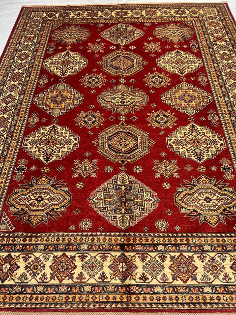 Hand-Knotted Vegetable Dye Kazak Rug from Pakistan, 8' 1" x 10' 2"