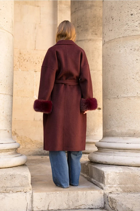 Wool-Blend Coat with Removable Faux-Fur Cuffs