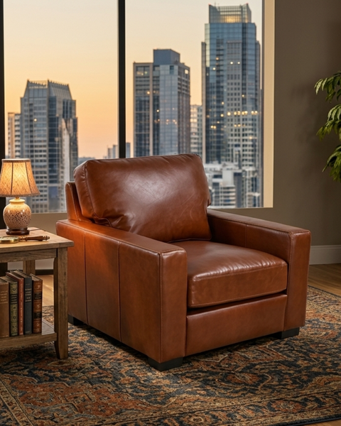 Claudette Top Grain Leather Arm Chair - Chestnut
