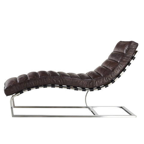 Plano Modern Channeled Leather Chaise Lounge - Dark Brown Leather