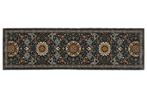 Medalia Area Rug - Navy Blue / Burnt Red / Orange 7 Sizes