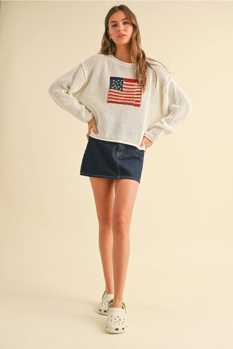 Flag Knitted Sweater Top IVORY