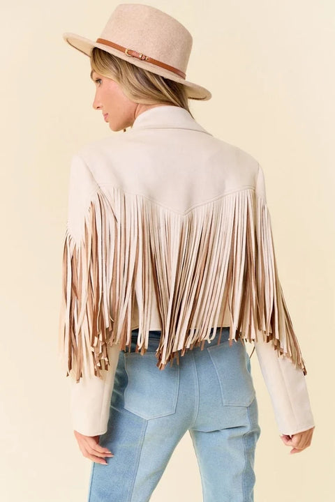 Cream Multi Color Fringe Open Front Jacket