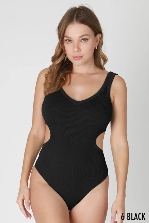 Deep V Neck Cutout Bodysuit