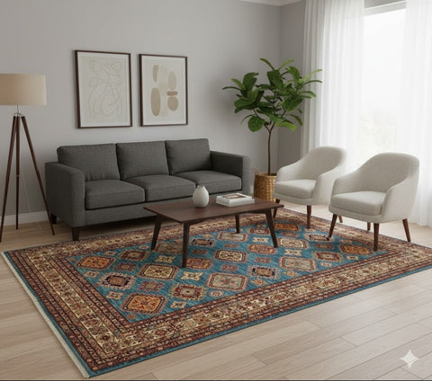 Hand-Knotted Vegetable Dye Kazak Rug from Pakistan, size 8' 9" x 11' 9"