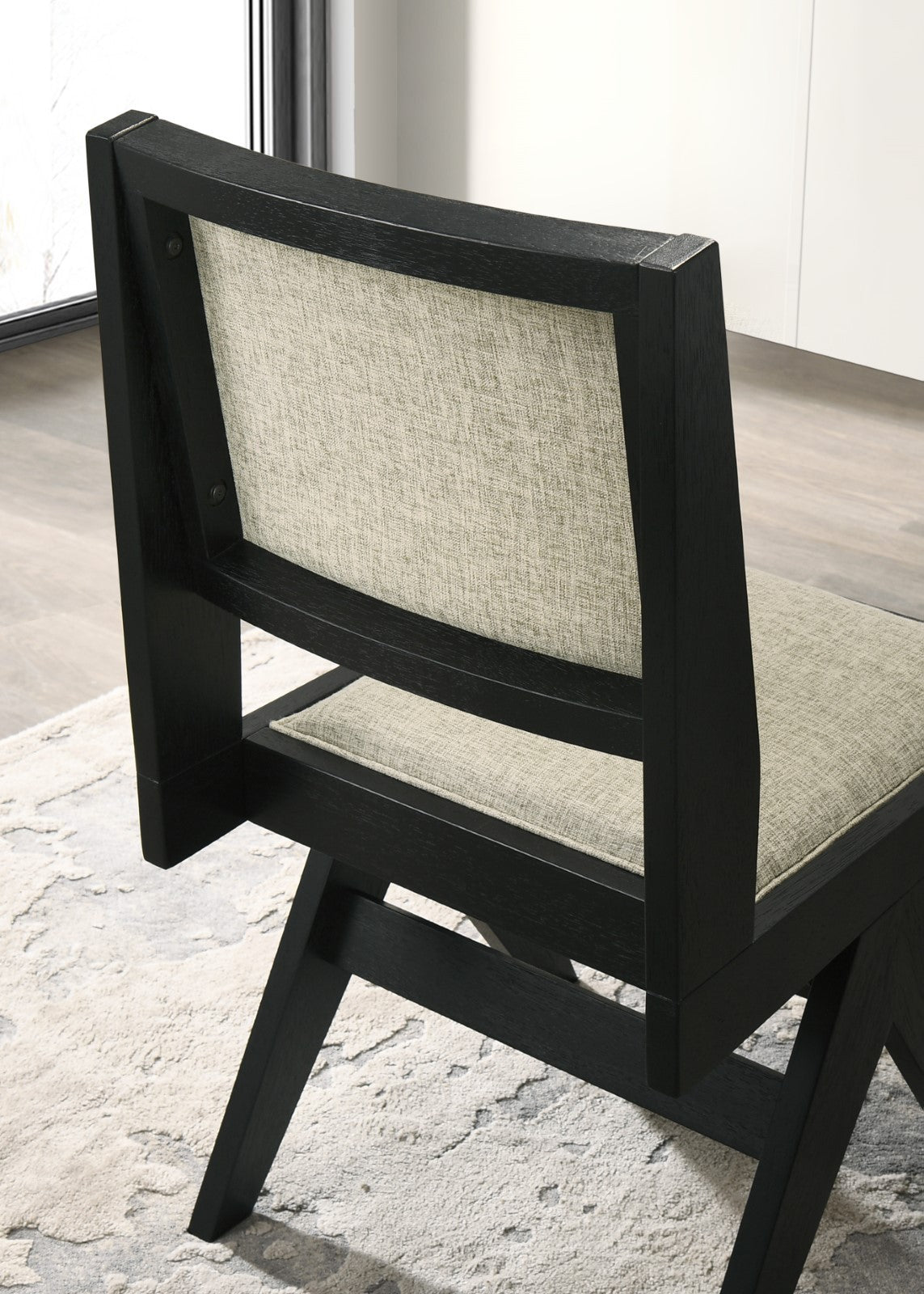 5-Piece Contemporary Round Dining Set with Black Pedestal Table & Light Gray Upholstered Chairs