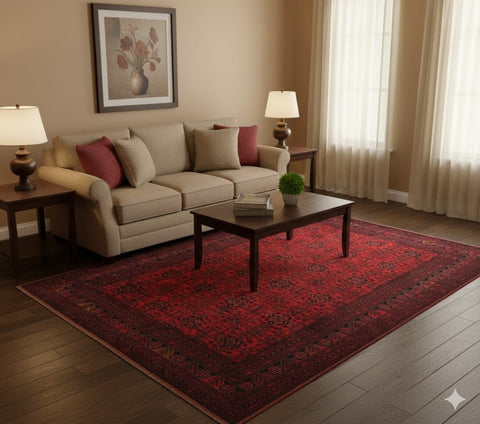 Terkaman Tribal Afghan Oriental Rug, size 9' 11" x 13"  (C)