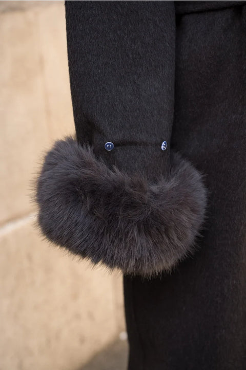 Wool-Blend Coat with Removable Faux-Fur Cuffs