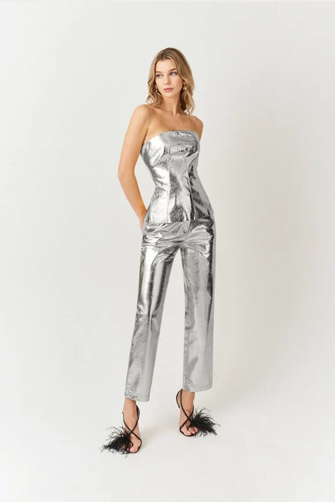 Johanna Faux Leather Metallic Bandeau Top
