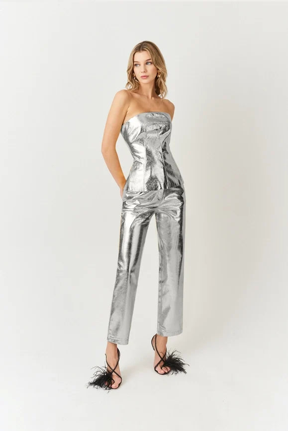 Johanna Faux Leather Metallic Bandeau Top