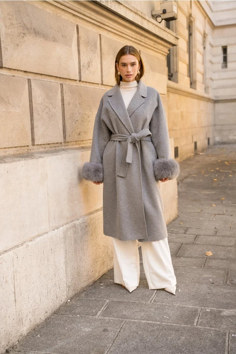 Wool-Blend Coat with Removable Faux-Fur Cuffs