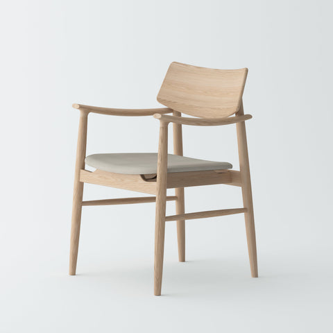 Isabella Mid Century Dining Arm chair - Solid Oak Wood and Fabric seat