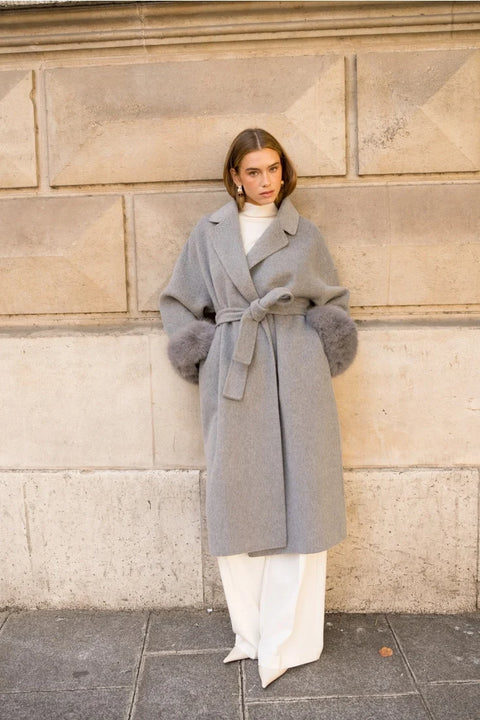 Wool-Blend Coat with Removable Faux-Fur Cuffs