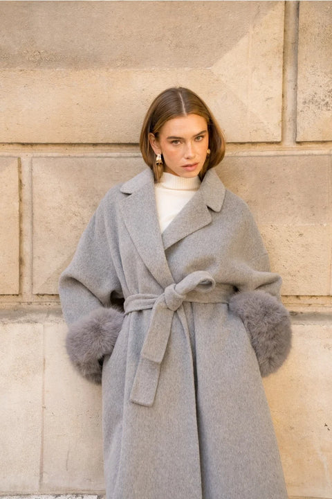 Wool-Blend Coat with Removable Faux-Fur Cuffs