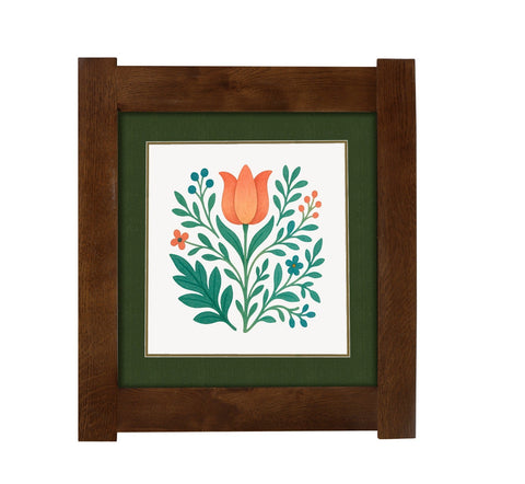 Arts & Crafts Mission Oak Framed Art with Floral Tree Walnut finish