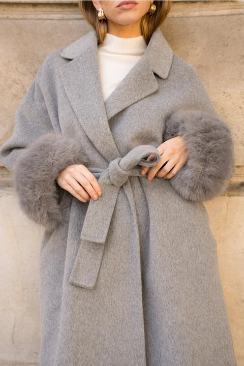 Wool-Blend Coat with Removable Faux-Fur Cuffs