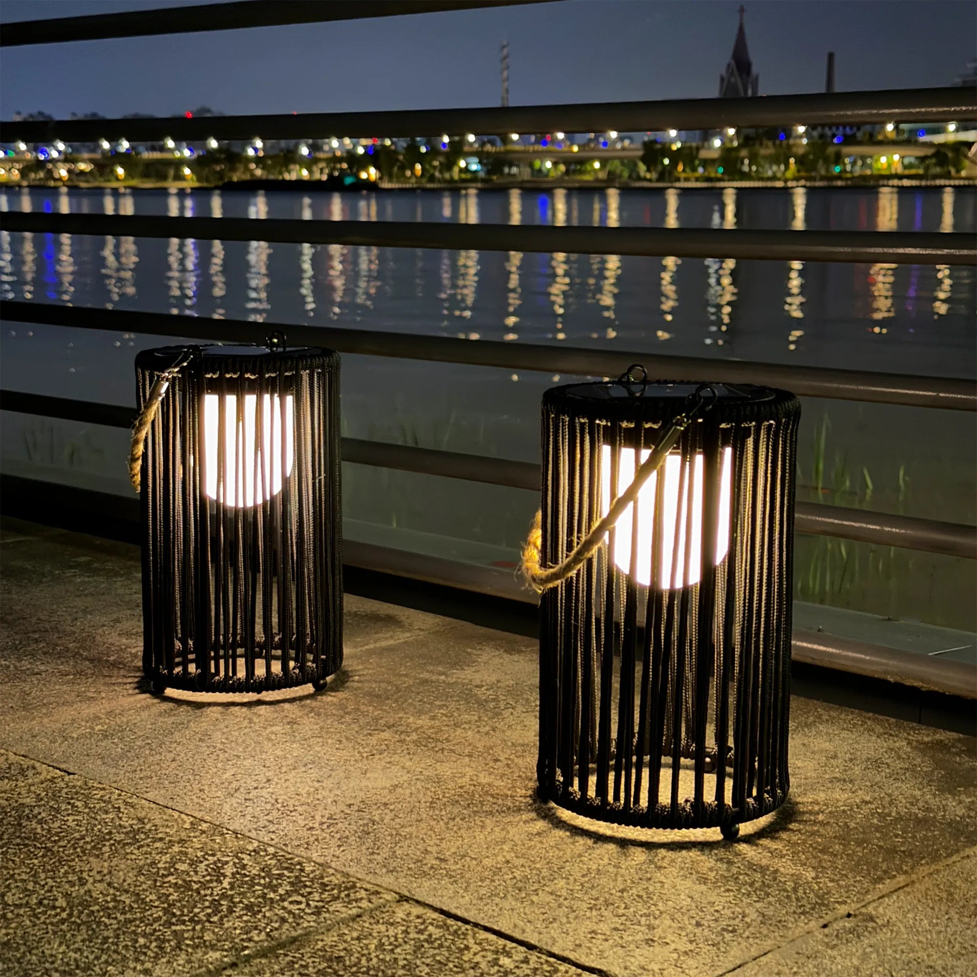 10.5'' High Solar Lantern Outdoor Table Lamp Black 2Pcs