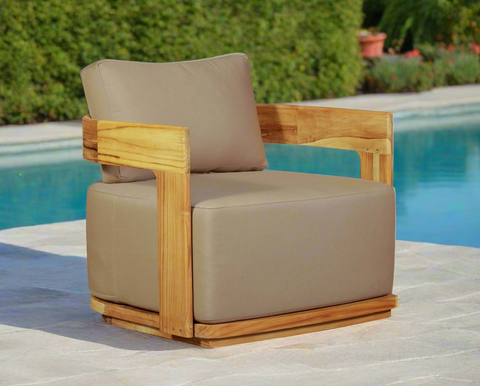 Eclipse Outdoor Solid Teak Wood  Chair - Light Brown Fabric