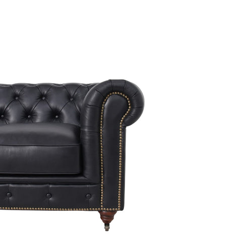 Belgravia Chesterfield Top Grain Leather Sofa with Tufted Back & Rolled Arms