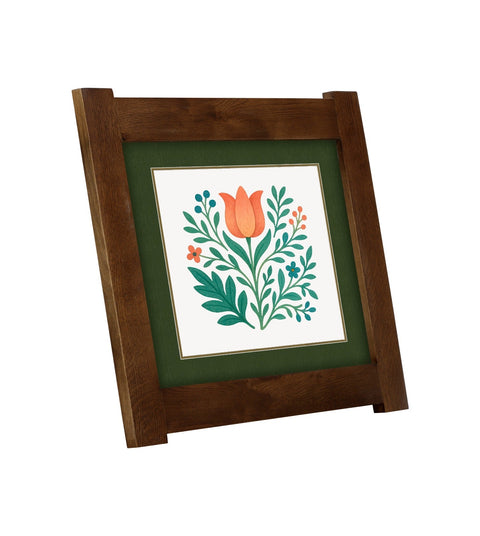 Arts & Crafts Mission Oak Framed Art with Floral Tree Walnut finish